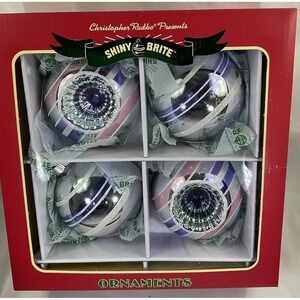 Christopher Radko Shiny Brite 2 Indent 2 Large Ball Xmas Ornaments Pink Purple
